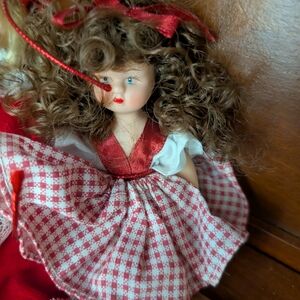Red and White Checkered Doll with Curly Hair